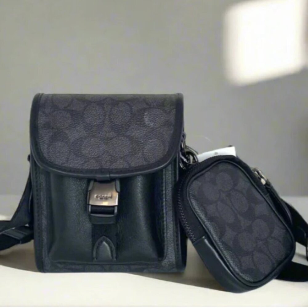 Coach Charter North/South Crossbody Black Signature Canvas Hybrid Pouch C2600